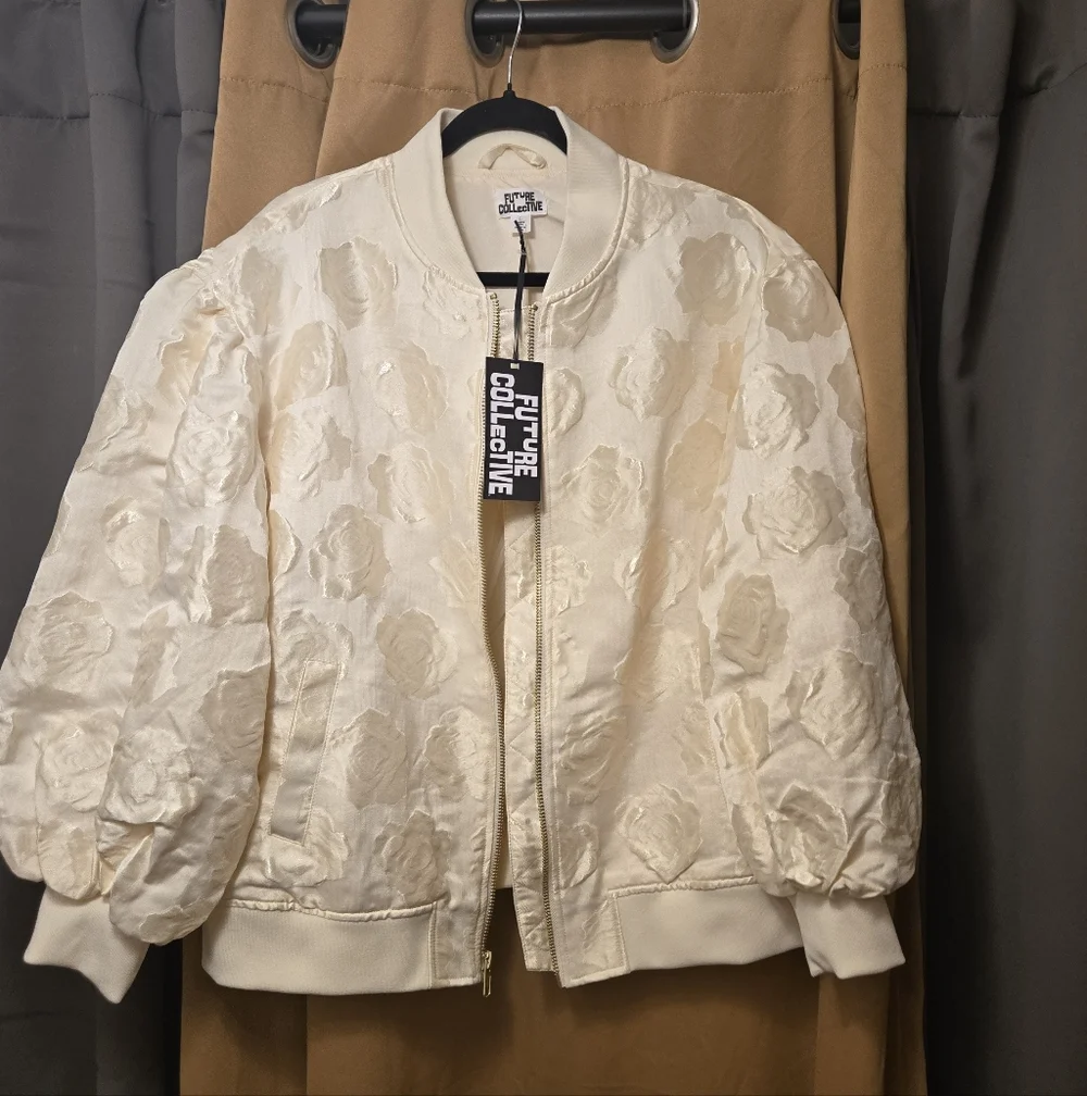 Women's Brocade Relaxed Bomber Jacket - Future Collective Cream Floral Large